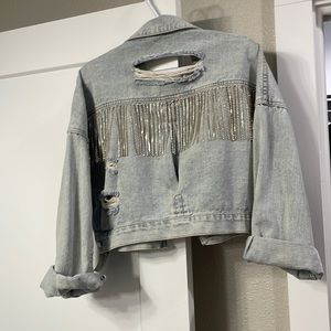 Rhinestone fringe denim jacket